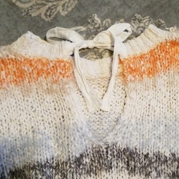 Anthropologie Meadow Rue Kennedy Striped Eyelash Sweater Cream Orange Gray XS - Picture 6 of 8